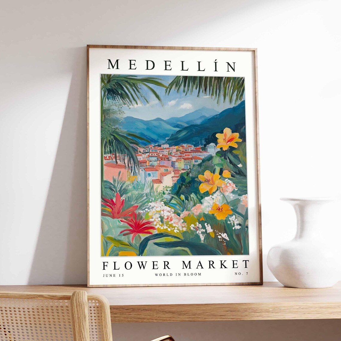 Medellín Flower Market Travel Poster, Botanical Colombia
