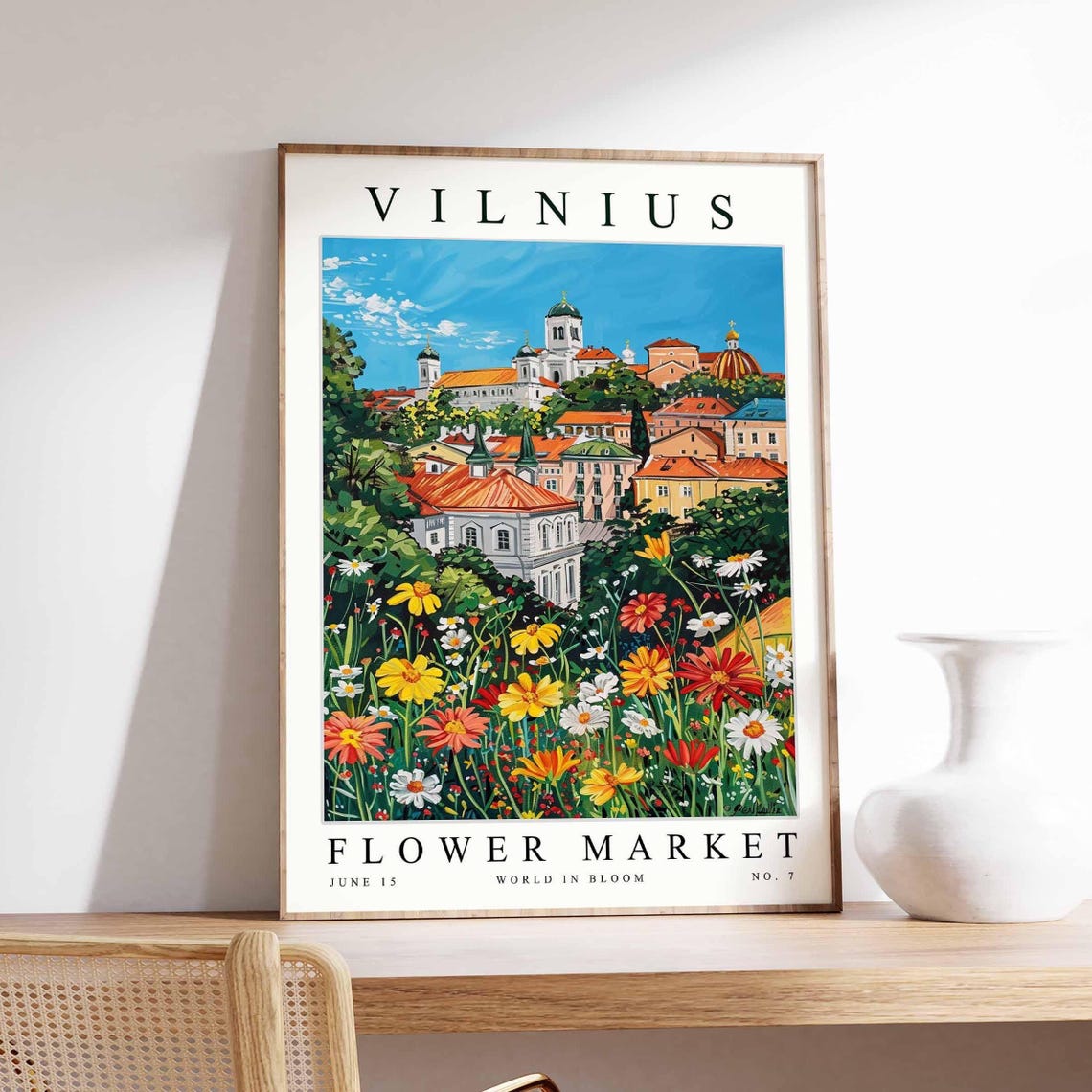 Vilnius Flower Market White Churches Golden Dome Daisies Poster