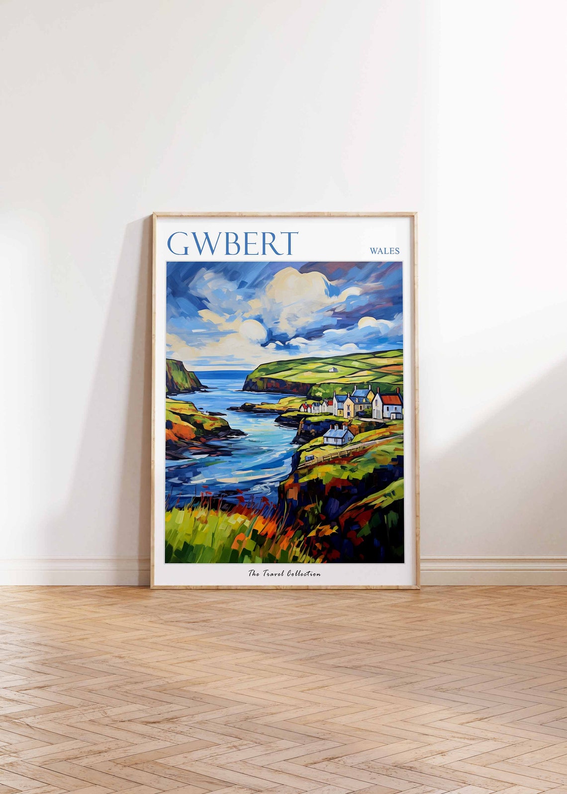 Gwbert Wales Dramatic Coastal Cliffs Cottages Scene Travel Poster - Image 2