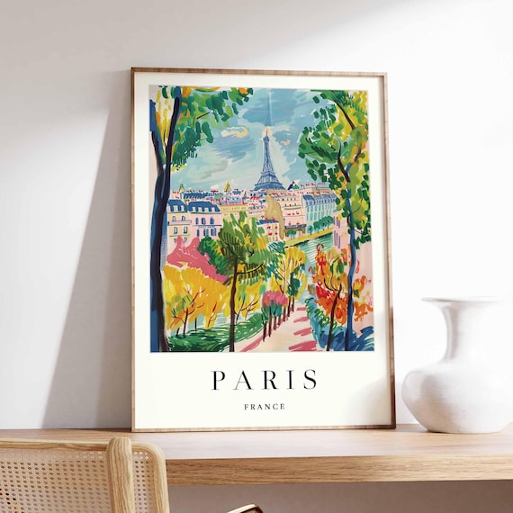 Paris France Eiffel Tower Through Park Trees Fauvist Art Poster