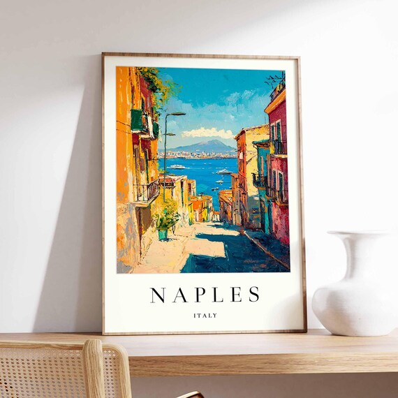 Naples Italy Charming Narrow Sunlit Alley With Harbor View Poster