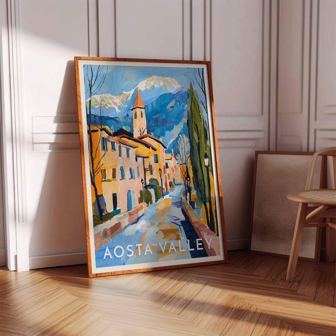 Aosta Valley Italy Fauvist Village Street Church Spire Poster - Image 2
