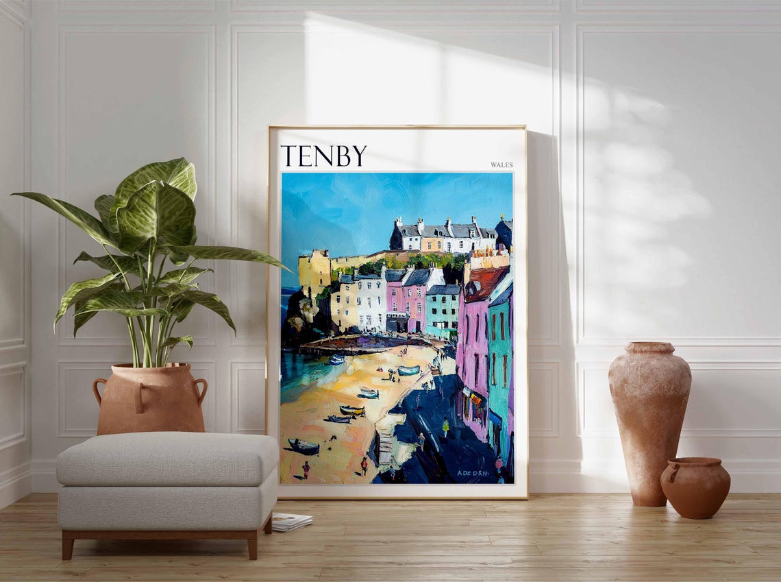 Tenby Poster Wales Poster Uk Travel Poster Coastal Wall Art Uk Home Decor Welsh Travel Decor Tenby Travel Print Wales Travel Print - Image 2
