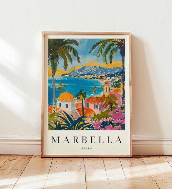 Marbella Spain Palm Coast Sea Vista Golden Chapel Travel Poster