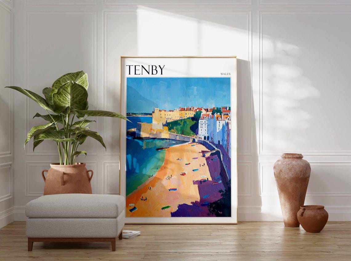 Tenby Poster Wales Poster Uk Travel Poster Coastal Wall Art Uk Home Decor Welsh Travel Decor Tenby Travel Print Wales Travel Print - Image 2
