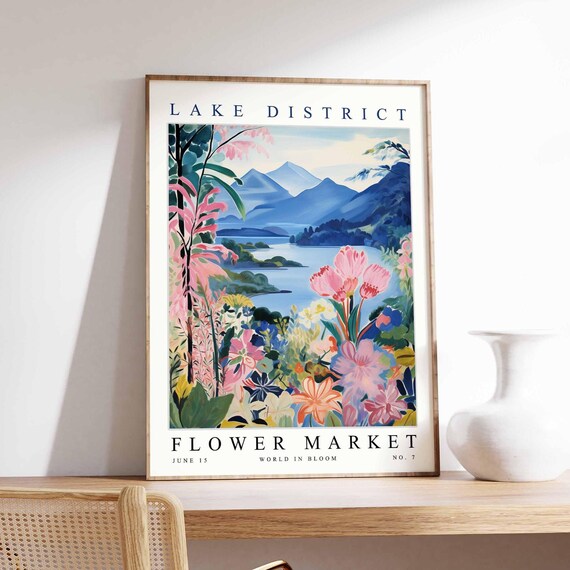 Lake District Flower Market Tropical Pink Misty Lake View Poster