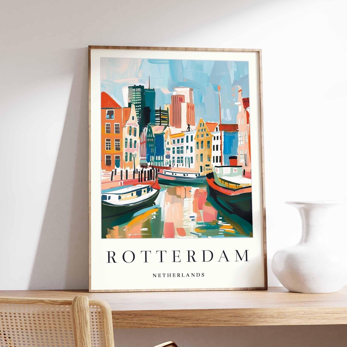 Rotterdam Netherlands Canal Boats Colorful Cityscape Harbor Poster