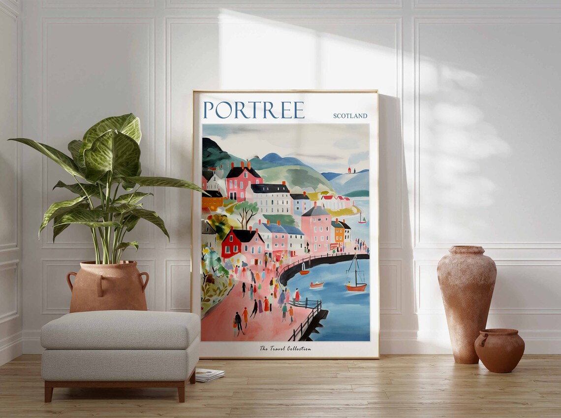 Portree Scotland Harbor Colorful Houses Hills Boats Travel Poster - Image 3