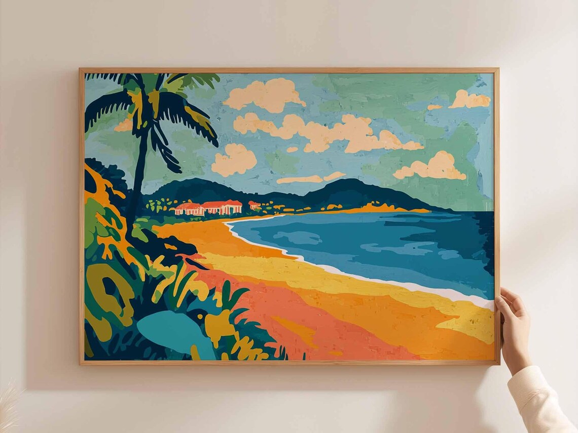 Caribbean Poster Tropical Island Travel Print Beach Wall Art Coastal Home Decor