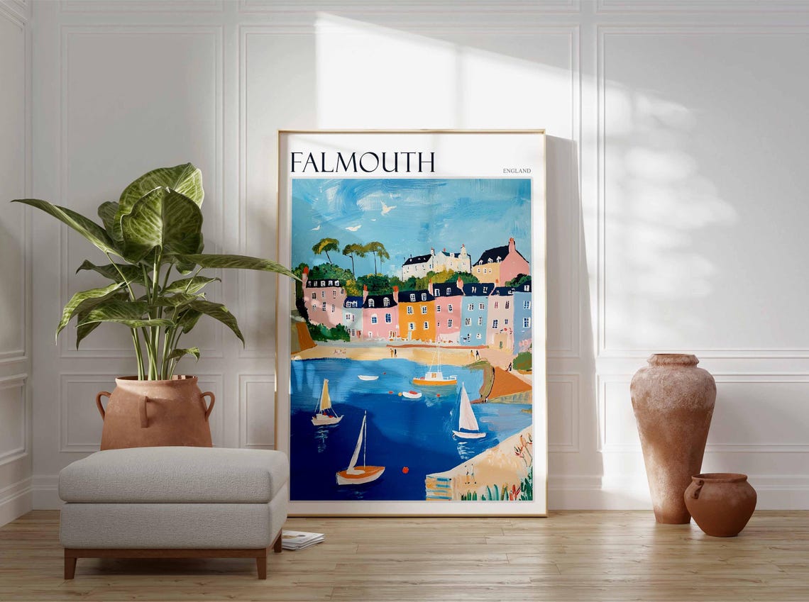 Falmouth Poster Cornwall Poster England Travel Poster Coastal Wall Art Uk Home Decor Falmouth Wall Decor Falmouth Wall Print Uk Art - Image 3