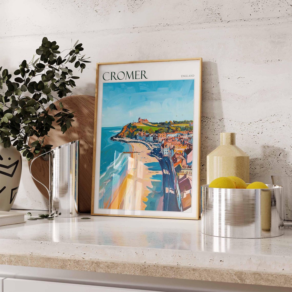 Cromer England Golden Beach Curving Toward the Headland Town Poster - Image 2