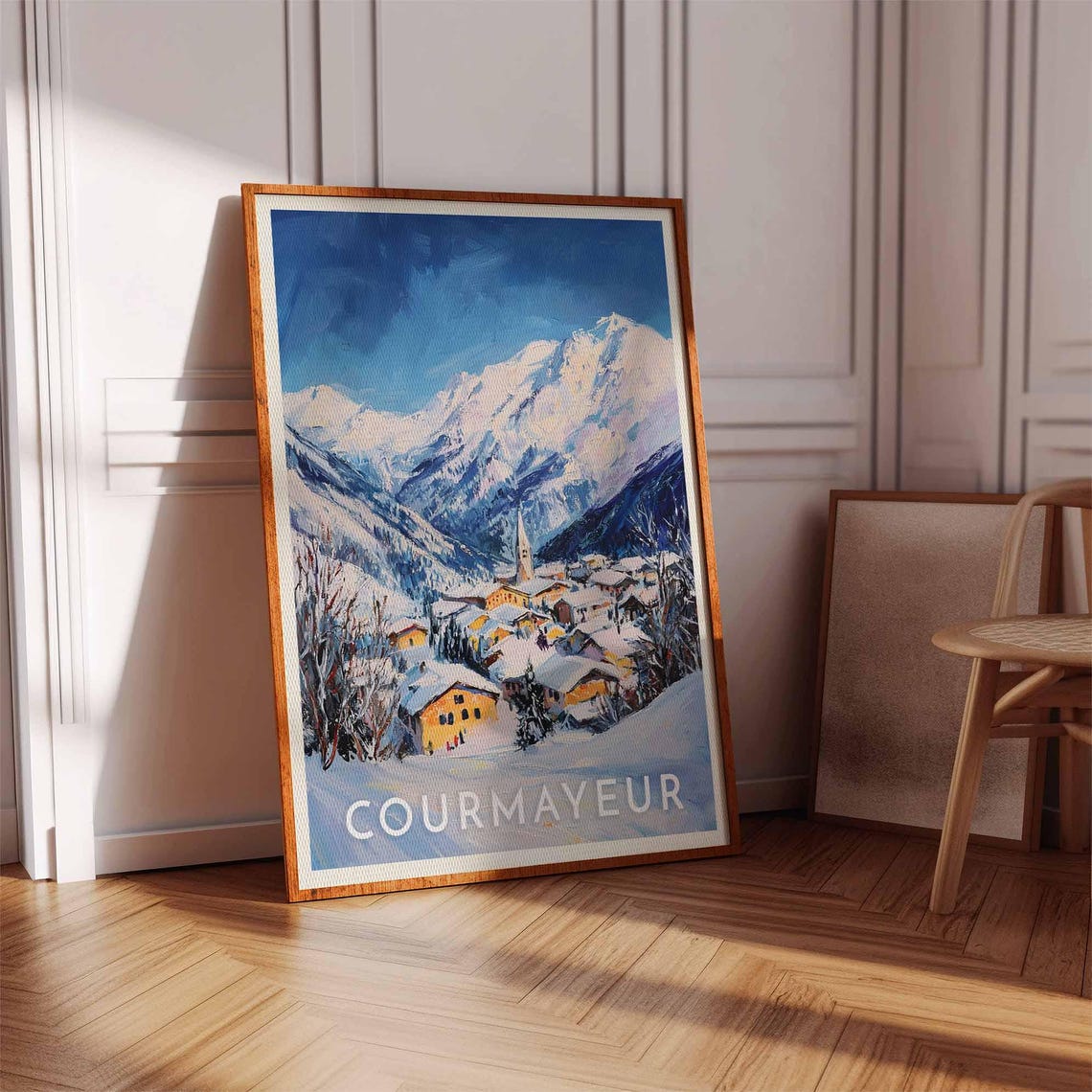 Courmayeur Italy Golden Village Poster in Deep Blue Alpine Style - Image 2