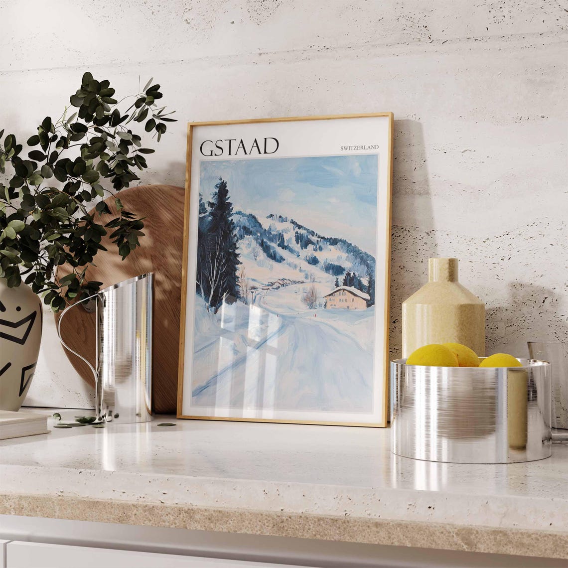 Gstaad Switzerland Quiet Snow Slope Chalet Winter Scene Poster - Image 2