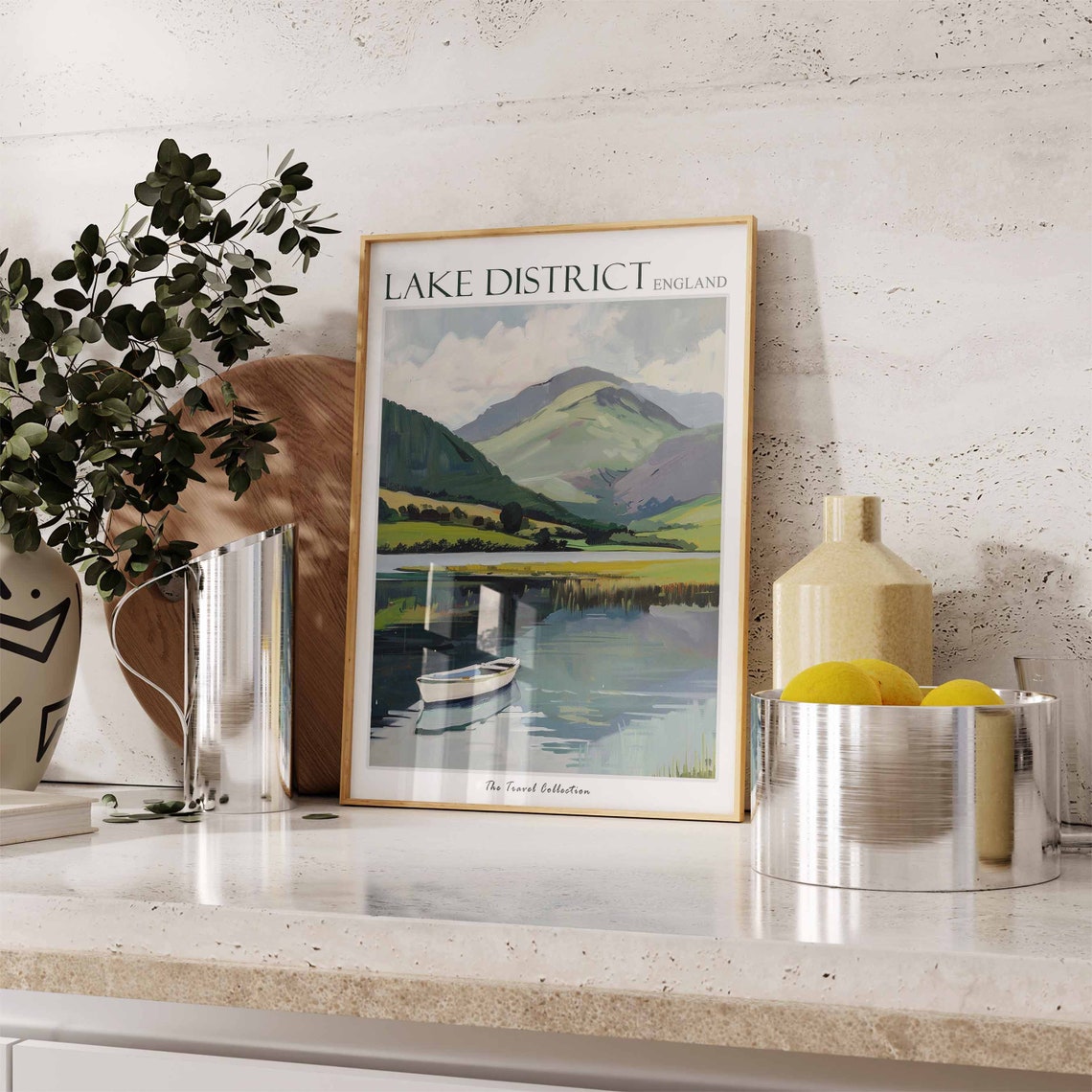 Lake District England Rowboat on Lake Green Hills Reflection Poster - Image 2