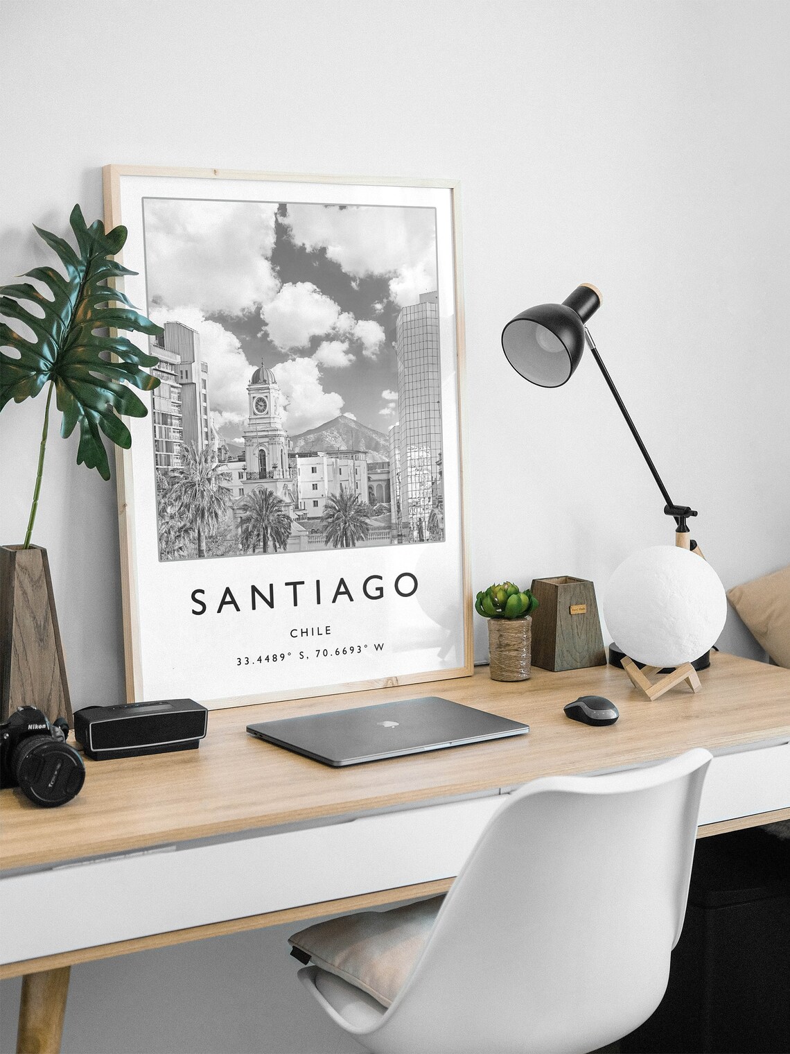 Santiago Chile Black And White City Photo Clock Tower Travel Poster - Image 2