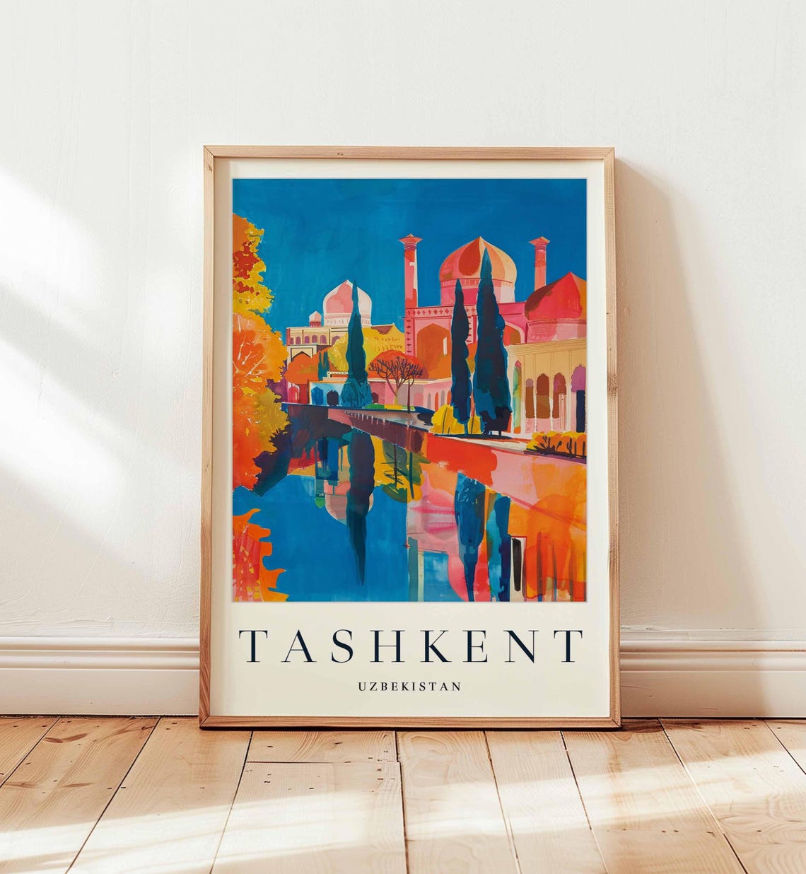 Tashkent Uzbekistan Mosque By Water Reflection Travel Poster