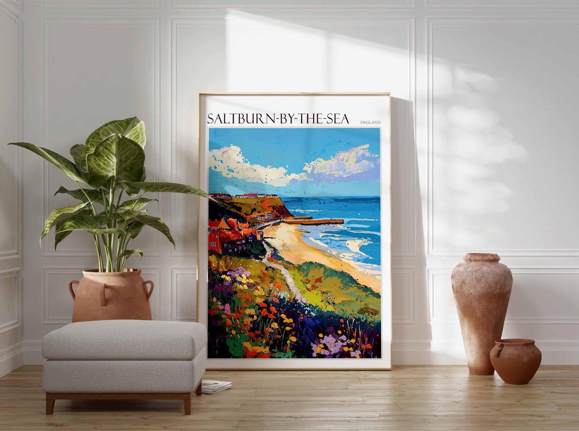 Saltburn-by-the-Sea England Wildflower Meadow Beach Cliffs Poster - Image 4