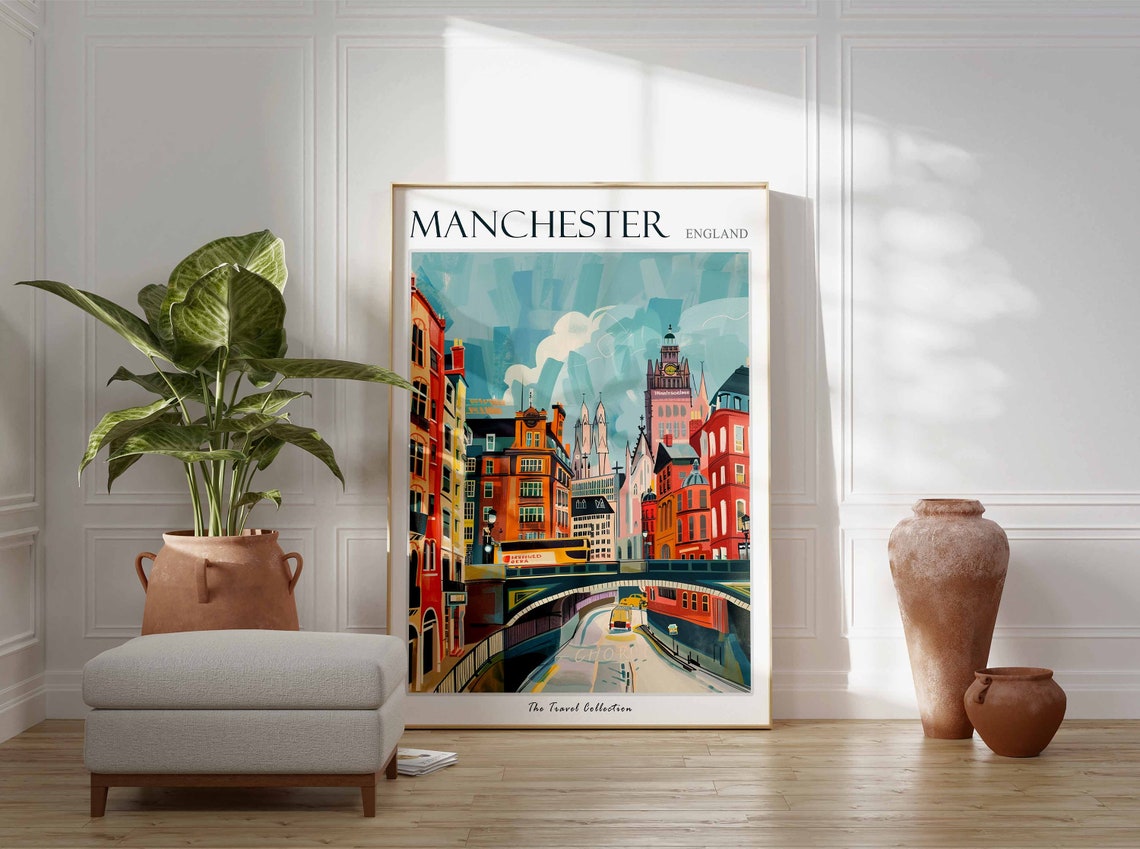 Manchester England City Street Historic Buildings Skyline Poster - Image 2