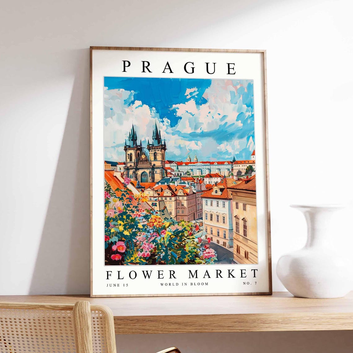 Prague Tyn Church Twin Spires Old Town Rooftops Travel Poster