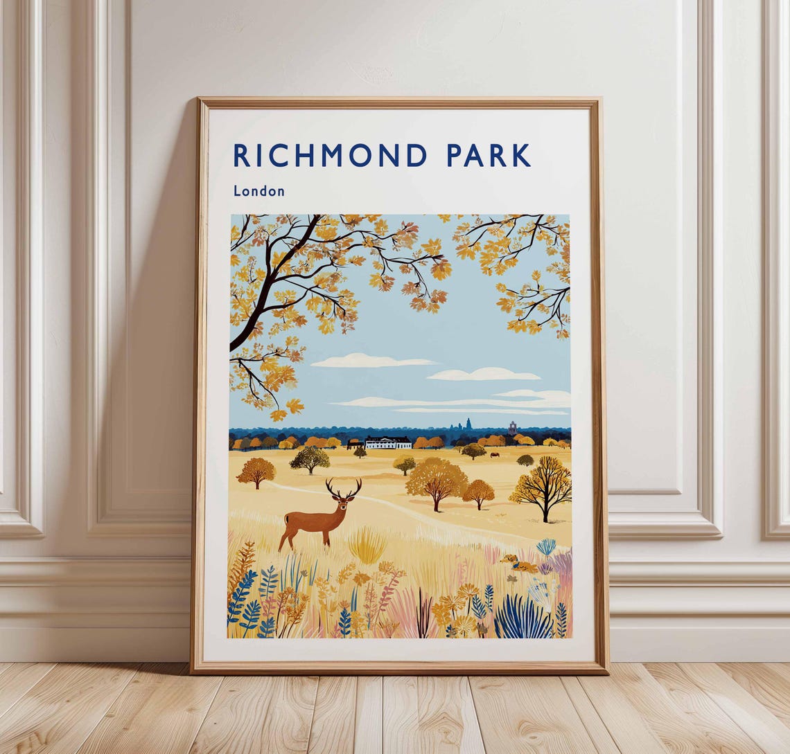 Richmond Park Travel Poster London Deer Print