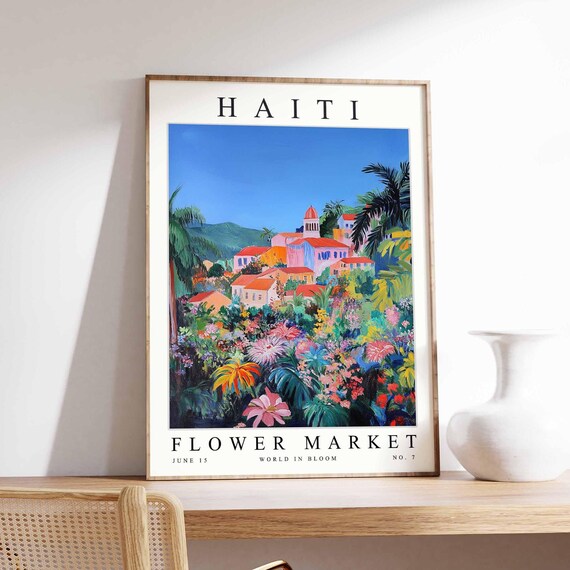 Haiti Flower Market Poster Print Haitian Floral Wall Art Decor Botanical Caribbean Travel