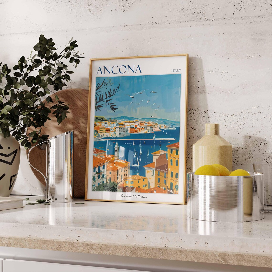 Ancona Italy Harbor Sailboats Seaside Town Adriatic Art Poster - Image 3