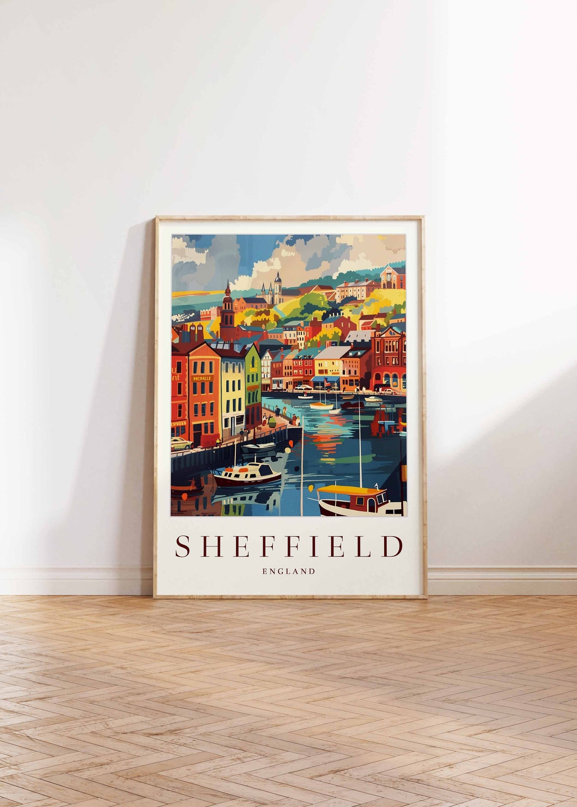 Sheffield England Harbor Town Waterfront Boats Travel Poster - Image 2