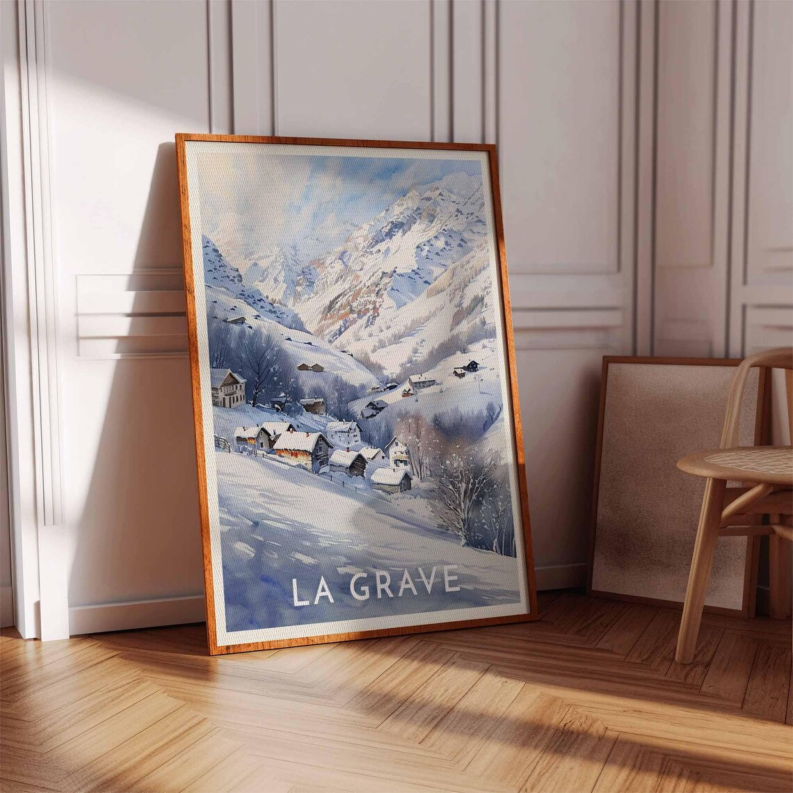 La Grave Quiet Snowy Village Poster in Soft Winter Watercolor - Image 2
