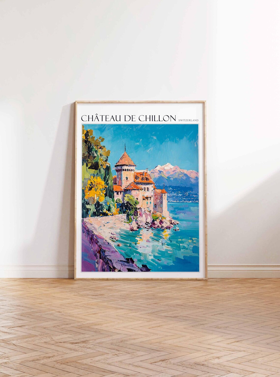 Chateau de Chillon Switzerland Castle and Alps Oil Painting Poster - Image 3