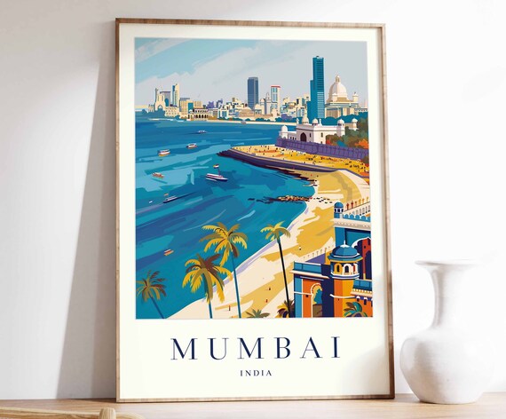 Mumbai Poster Mumbai Travel Print India Wall Art Indian Decor Tropical Decor Sea Print Mumbai Gift Mumbai Travel Poster