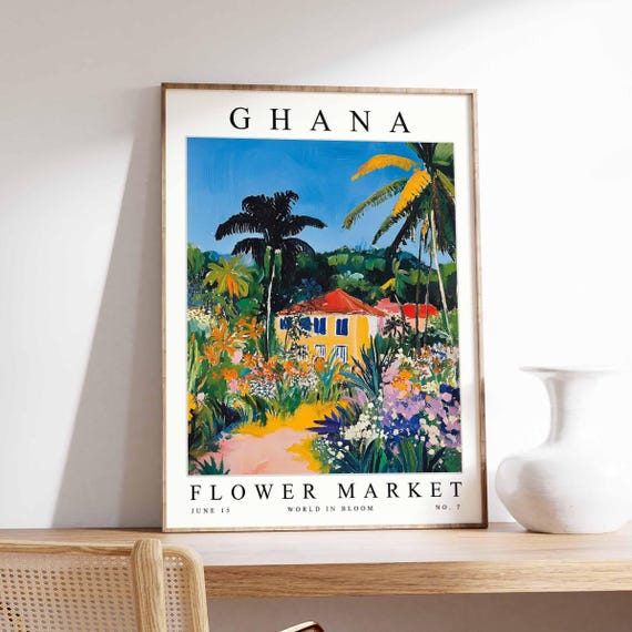 Ghana Flower Market Poster Print Ghanaian Floral Wall Art Decor Botanical Africa Travel