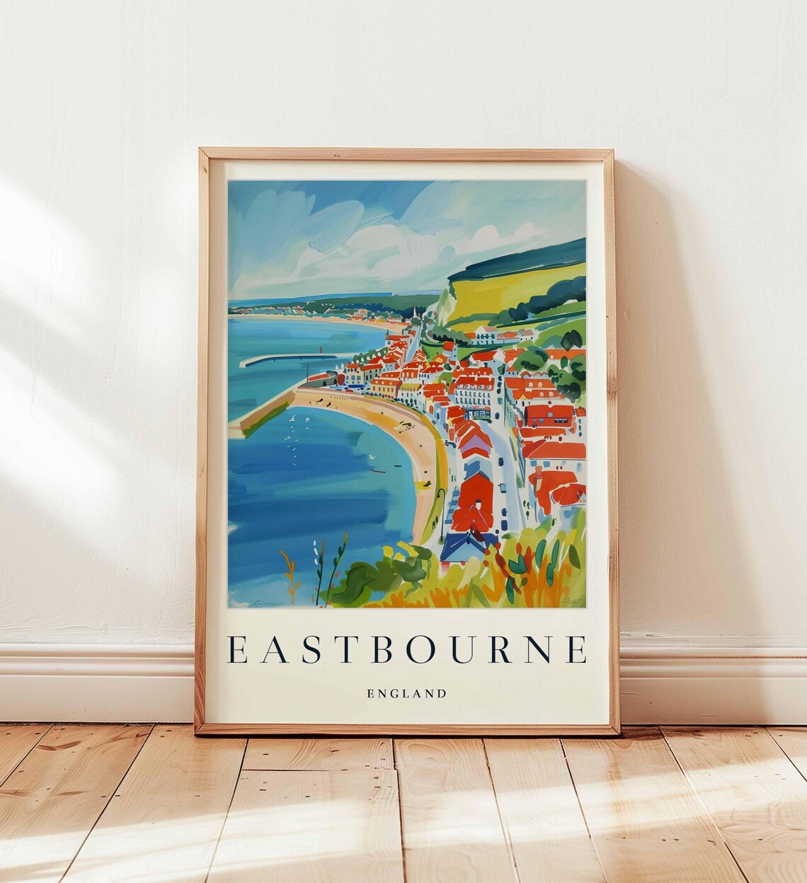 Eastbourne England Colorful Coastal Seaside Town Cliffs Travel Art Poster