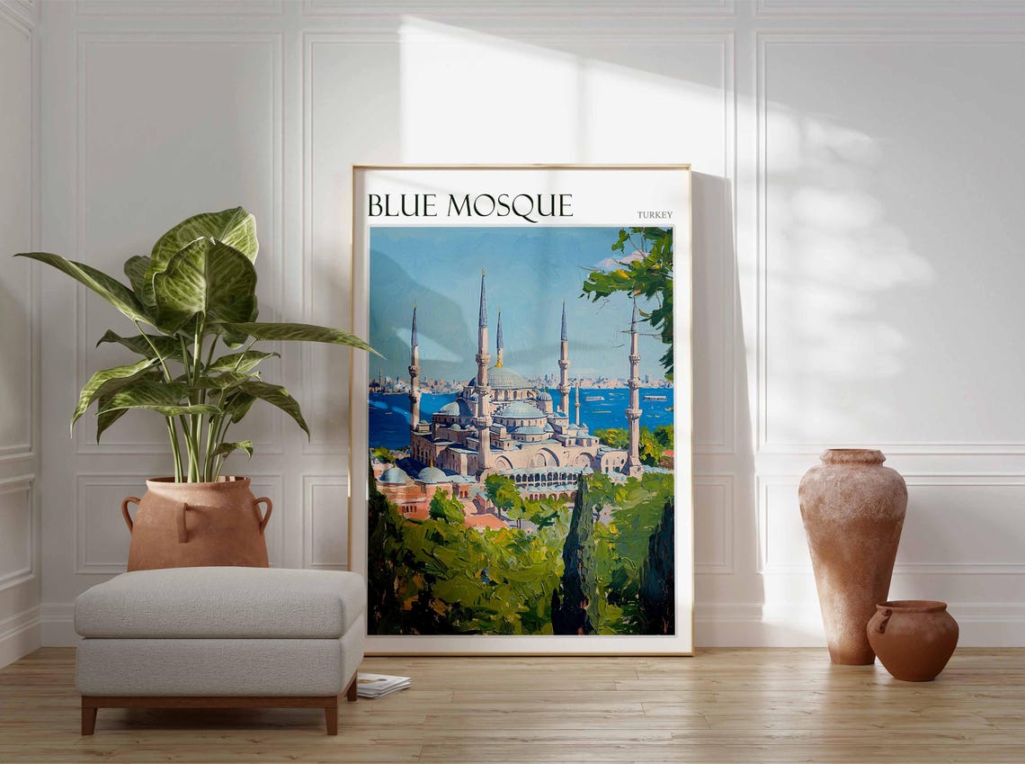 Blue Mosque Istanbul Elevated Sea View Ferries Impressionist Poster - Image 2