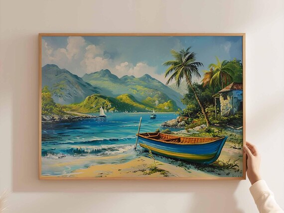 Caribbean Poster Tropical Island Travel Print Beach Wall Art Coastal Home Decor