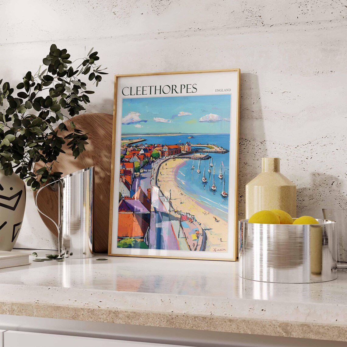 Cleethorpes England Curved Bay Sailboats Aerial Coast Travel Poster - Image 2
