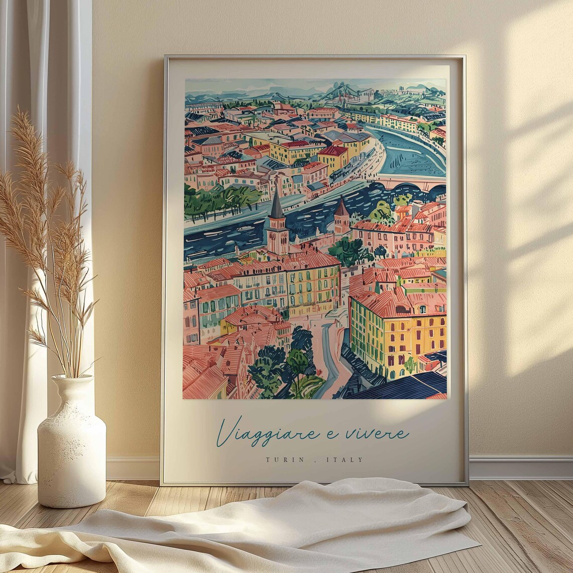 Turin Italy Colorful Cityscape River Painting Italian Art Poster - Image 2