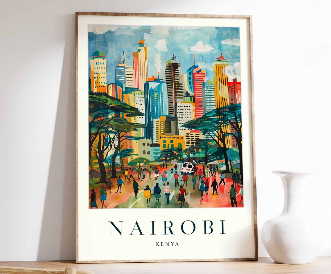 Nairobi Kenya Colorful African City Skyline Painted Travel Poster