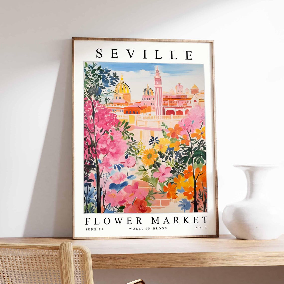 Seville Flower Market Poster Sevilleprint Spanish Floral Wall Art Sevillefloral Decor Botanical Spain Print Europe Travel