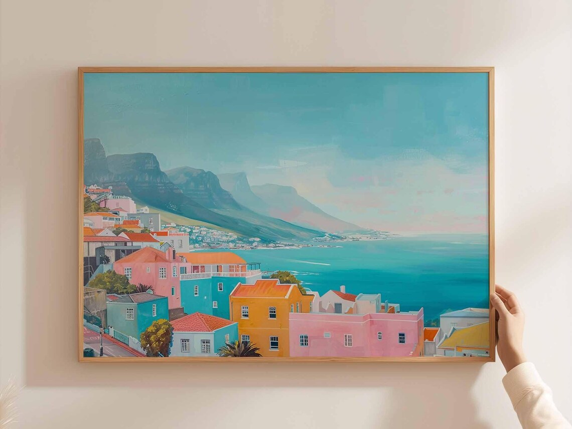 Cape Town Colorful Houses Table Mountain Turquoise Bay Art Poster