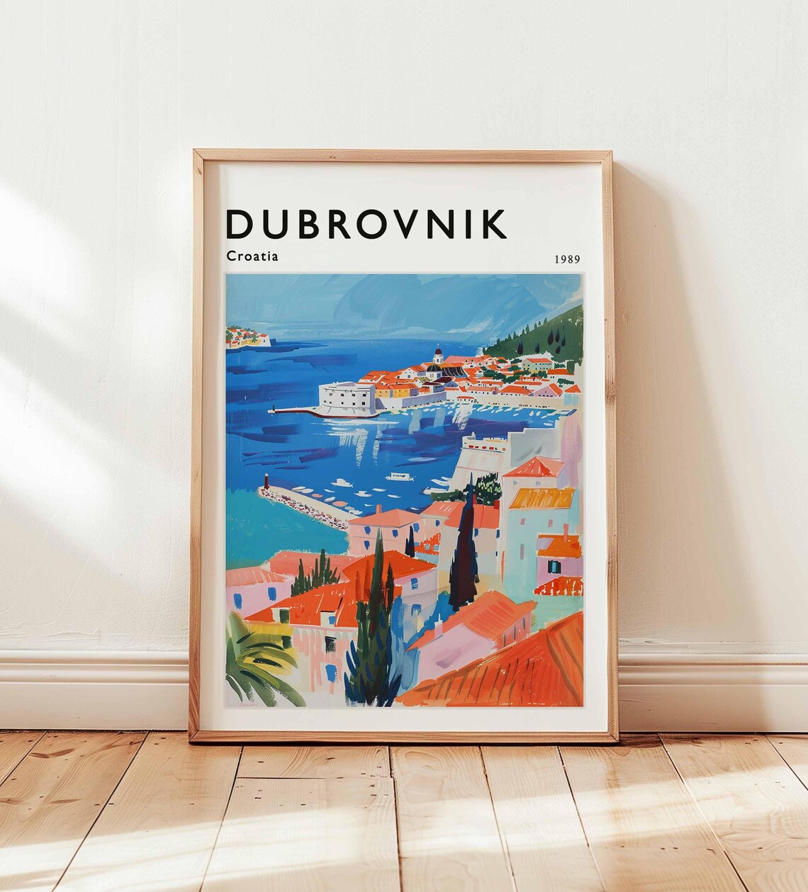 Dubrovnik Croatia 1989 Waterfront Old Town Travel Art Poster