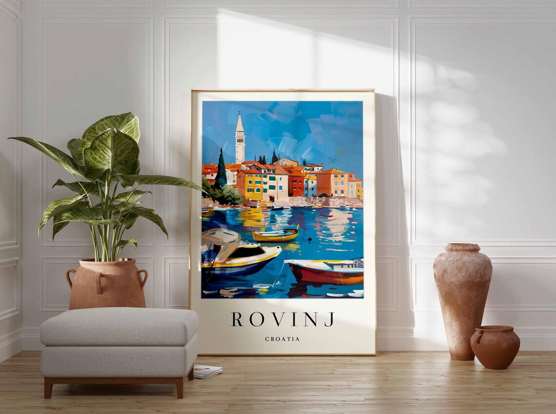 Rovinj Croatia Boats on Blue Water Below the Old Town Poster - Image 4