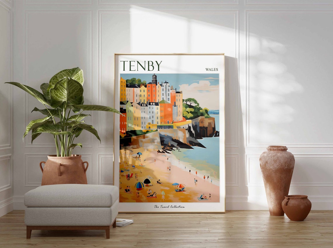 Tenby Poster Tenby Travel Print Wales Travel Poster Welsh Decor Tropical Decor Sea Print Tenby Gift Tenby Travel Poster - Image 3