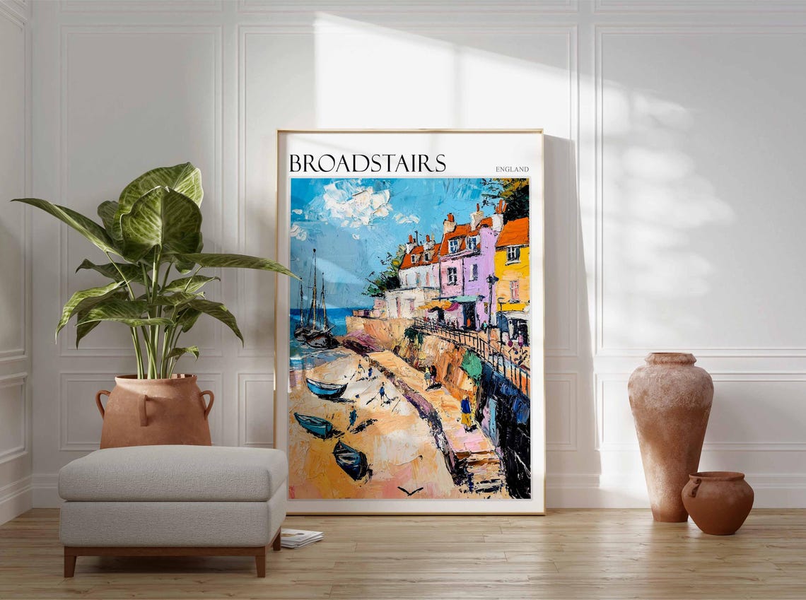 Broadstairs Kent Beached Boats and Tall Ships Impasto Art Poster - Image 3