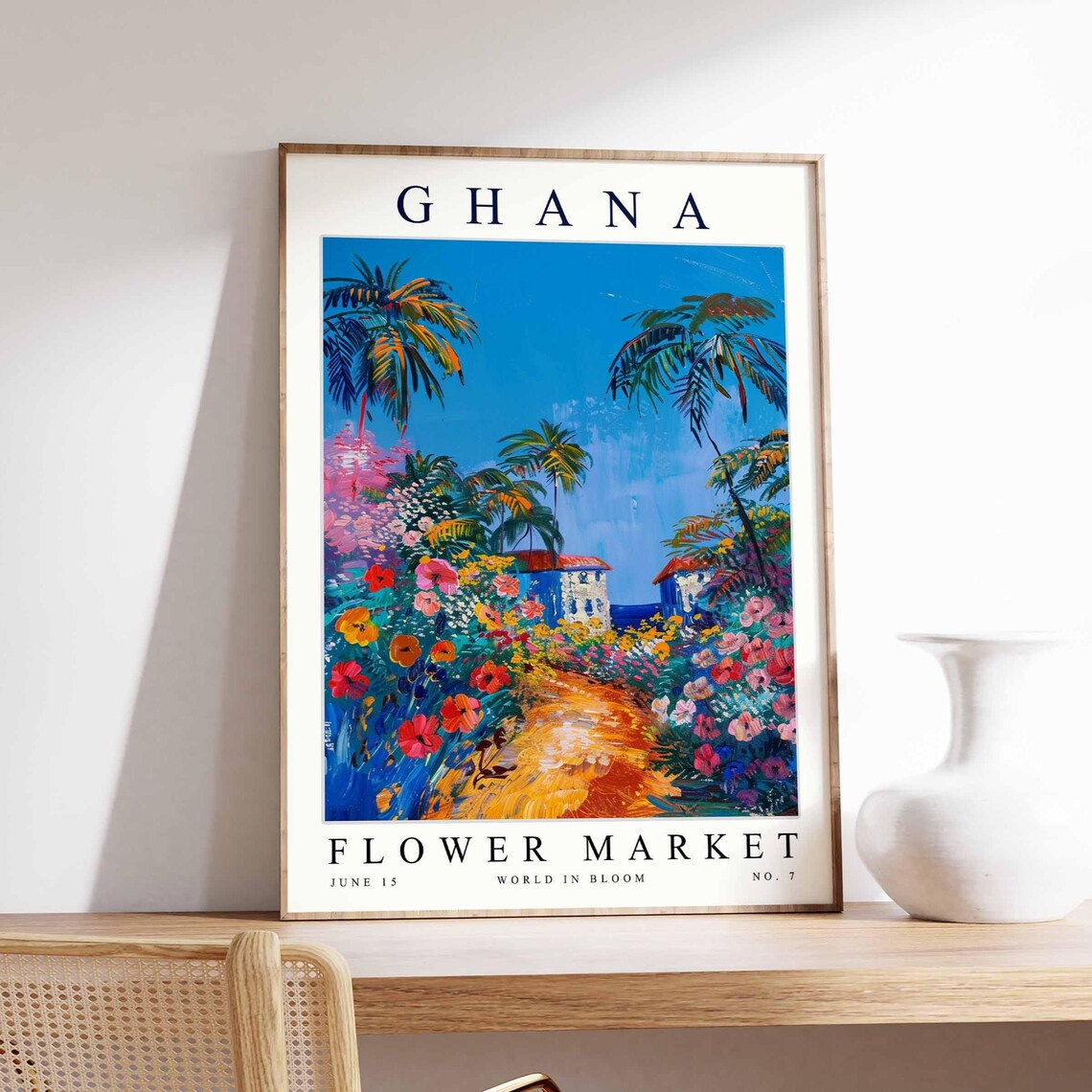 Ghana Flower Market Blue Sky Palms Red Bloom White House Garden Poster