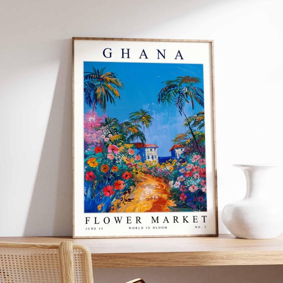 Ghana Flower Market Poster Print Ghanaian Floral Wall Art Decor Botanical Africa Travel