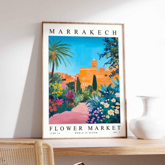 Marrakech Flower Market Poster Print Moroccan Floral Wall Art Decor Botanical Africa Travel