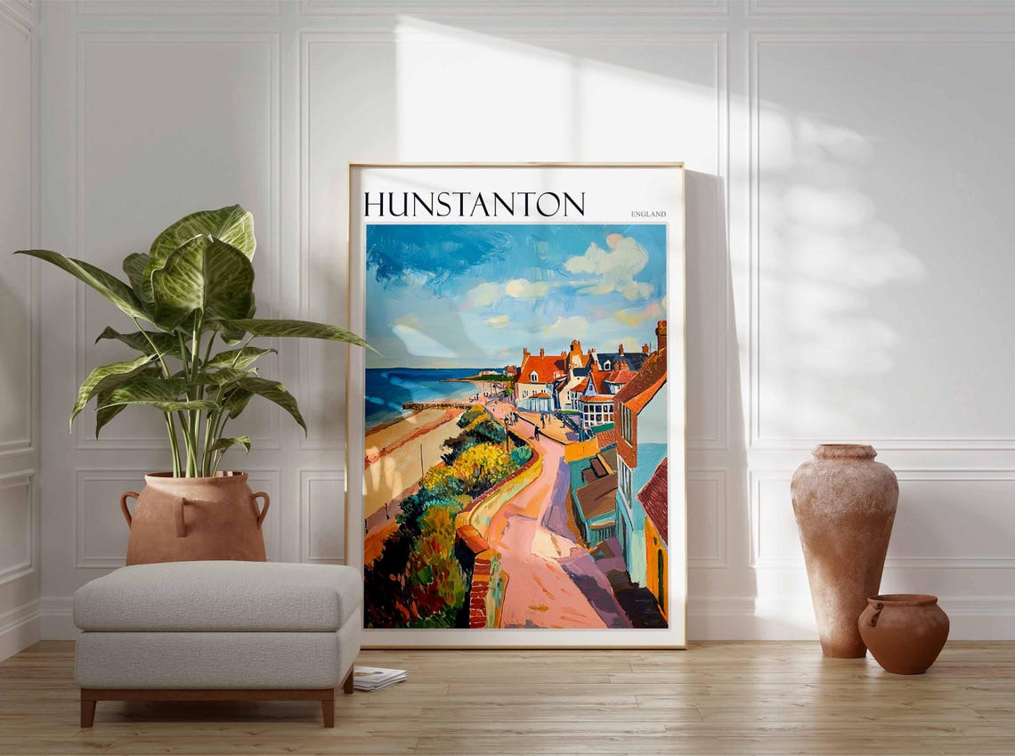 Hunstanton England Winding Path Cottages Promenade Beach Poster - Image 3