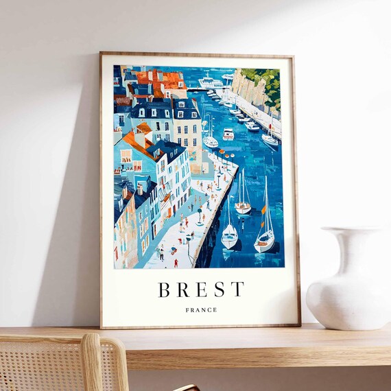 Brest France Harbor Sailboats Colorful Quayside Illustration Poster