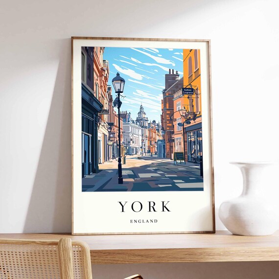 York England Historic Lamppost Old Town Street Cityscape Travel Poster Art