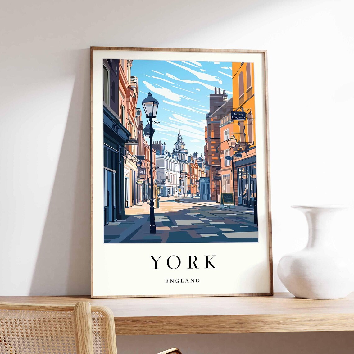 York England Historic Lamppost Old Town Street Cityscape Travel Poster Art